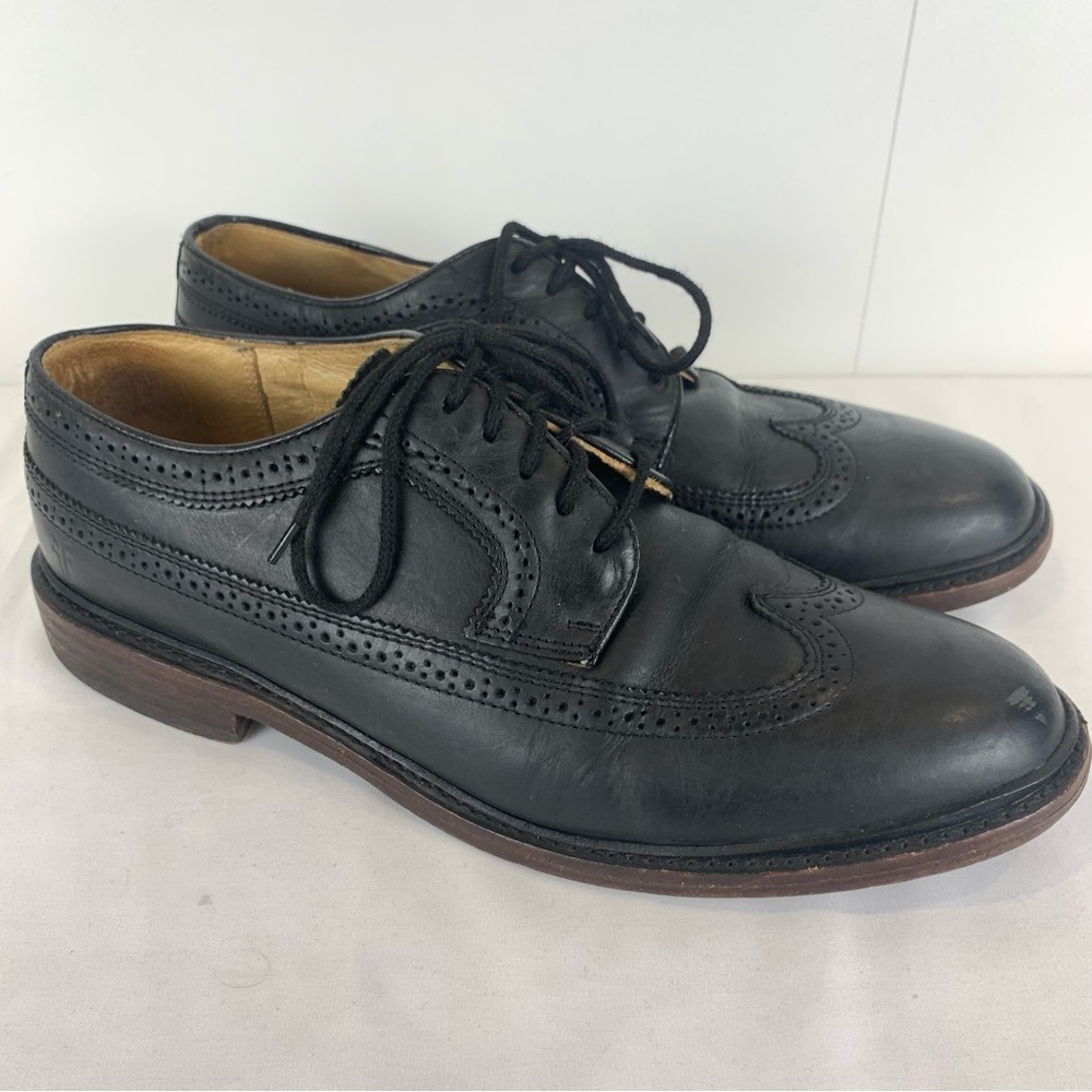 Frye Black Leather Oxford Long Wingtip Brogue Lace Up Dress Shoes Men's 10 D
